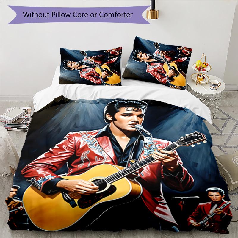Elvis 3pcs Bedding Set Duvet Cover Closure Includes 1 Duvet Cover & 2 Pillowcases for All Seasons Bedroom Home Dorm Decor