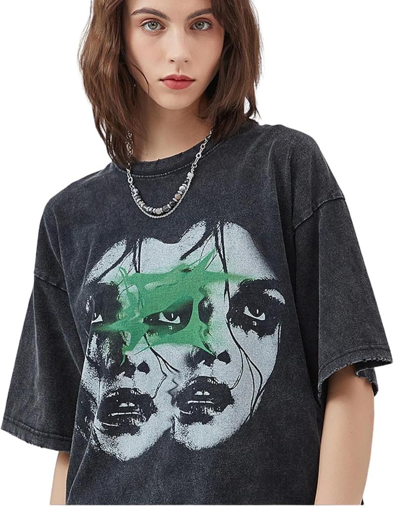 Y2K Vintage Tees for Men Women Grunge Clothes Oversized Graphic Tees Cartoon Printed Short Sleeve T Shirts