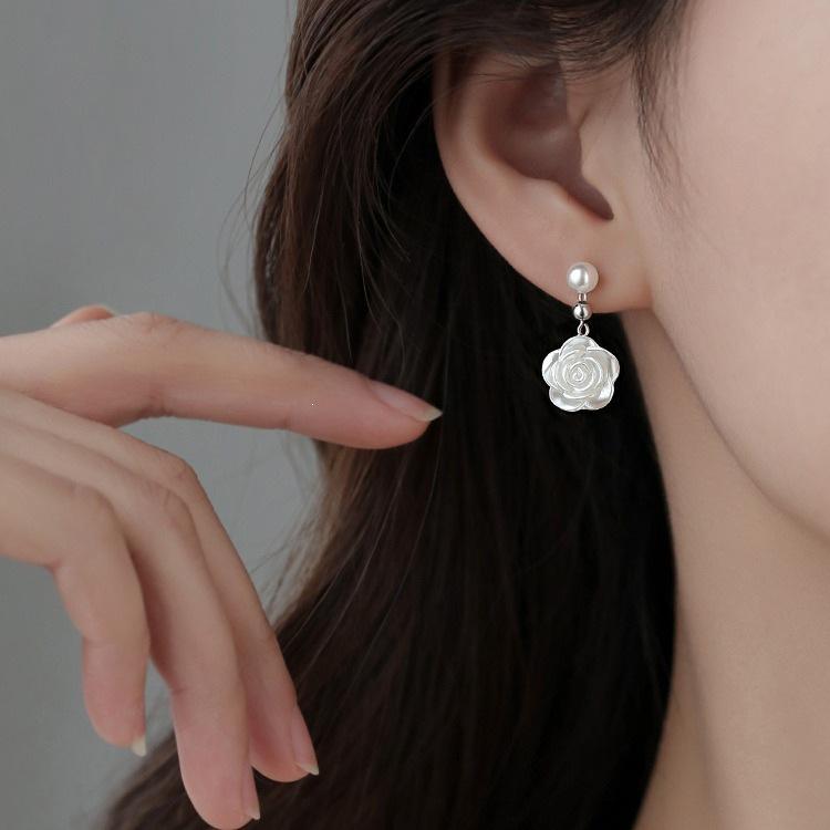 Camellia Stud Earrings: 925 Sterling Silver, Light Luxury Design for Women, 2022 Summer Style