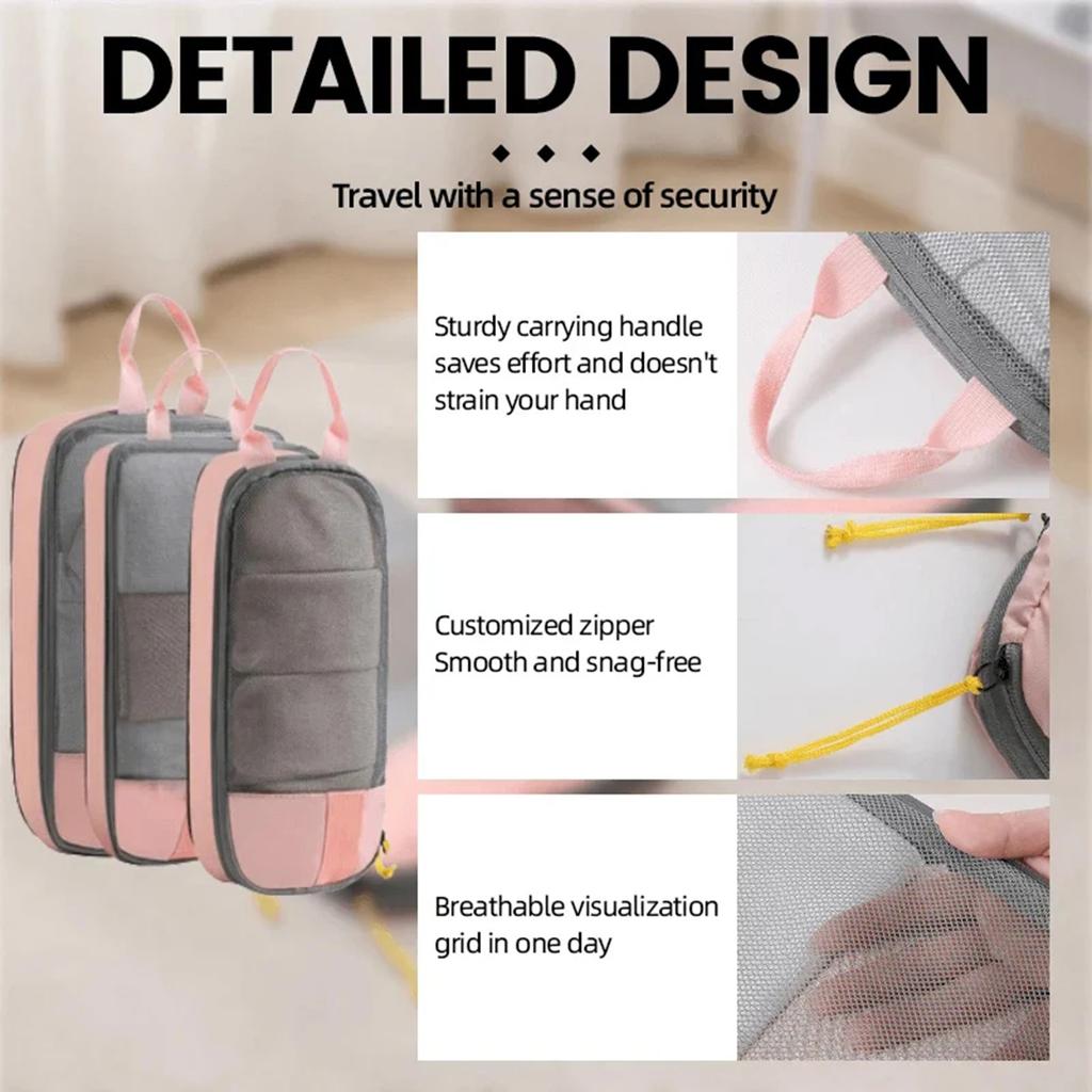 Clothes Compression Packing Cubes Portable Lightweight Travel Organizer Bags Large Capacity Clothing Luggage Storage Bag Sets