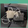Elegant Simulation Pearl Women Single Shoulder Woven Bag With Lace Bow Decor For Casual Outings