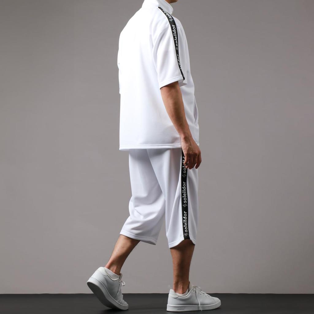 Soleildor Jersey Set with Side Logo Short Perfect for and Size L Men's Tape, Quick-Drying, Sleeves, Sports, Training, Loungewear, White,