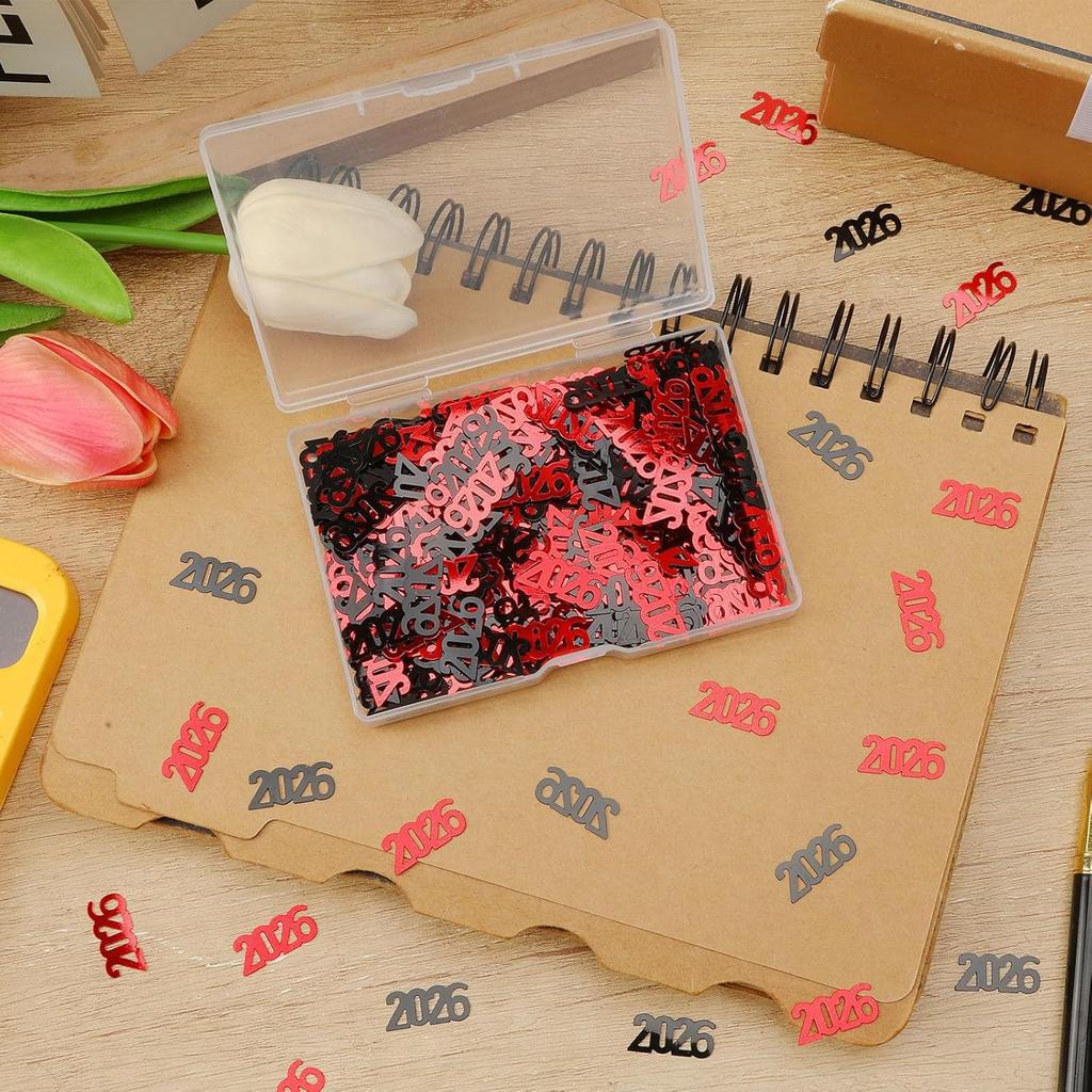 MARFOREVER Black Red 2026 Confetti, 2026 New Years Glitter Confetti Black Red 2026 New Year Table Scatters for Happy New Year Party Decorations 2026