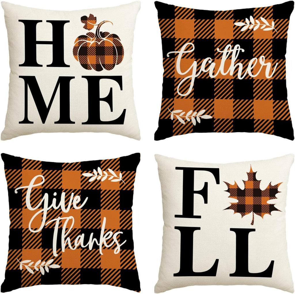 Autumn Thanksgiving Pillow Cover Set of Four Pumpkin Car Decoration Cushion Back Cover