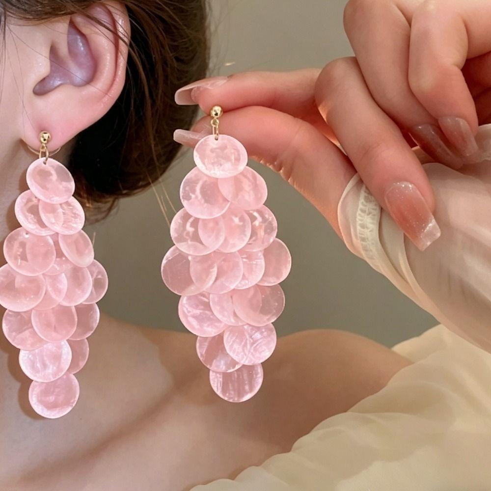 Bohemian Style Shell Earring Light Luxury Elegant Tassel Drop Earring Multi-layer Light Color Shell Pendant Stud