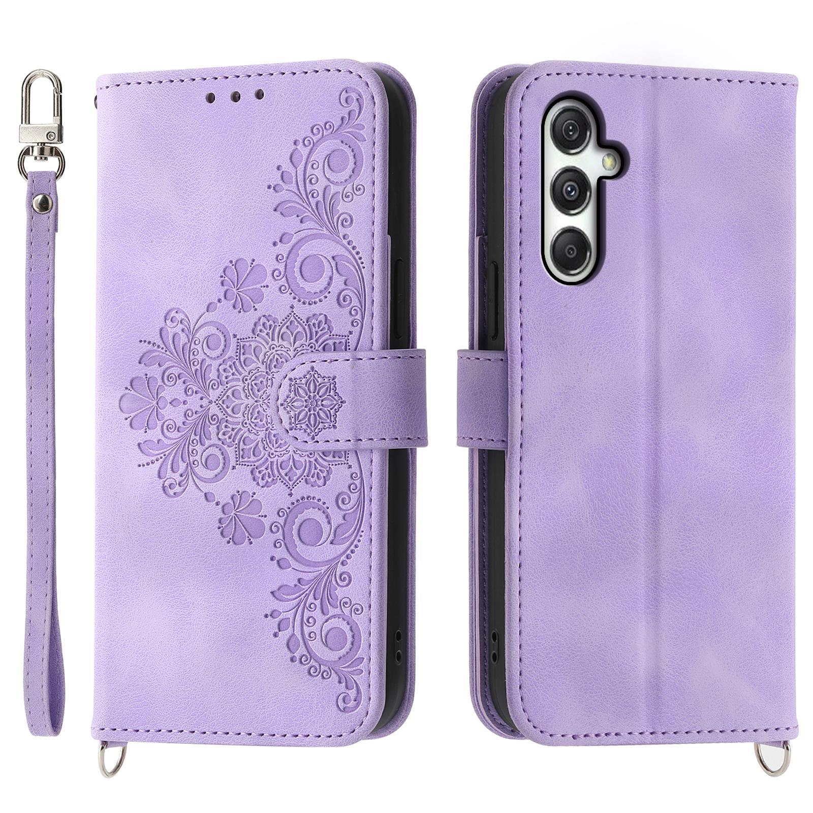 

Чехол для Samsung Galaxy M35 5G с цветочным узором, кошелек из ПУ кожи, чехол для телефона со шнурком Light Purple