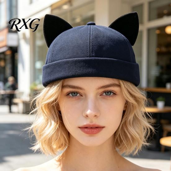 Leichter Modehut für Damen, Kappenhut ohne Schirm mit Katzenohren, Niedrige Schiebermütze, Verstellbare Skullcap, Stilvolle Unisex-Kappe für den täglichen Gebrauch, Schiffermütze