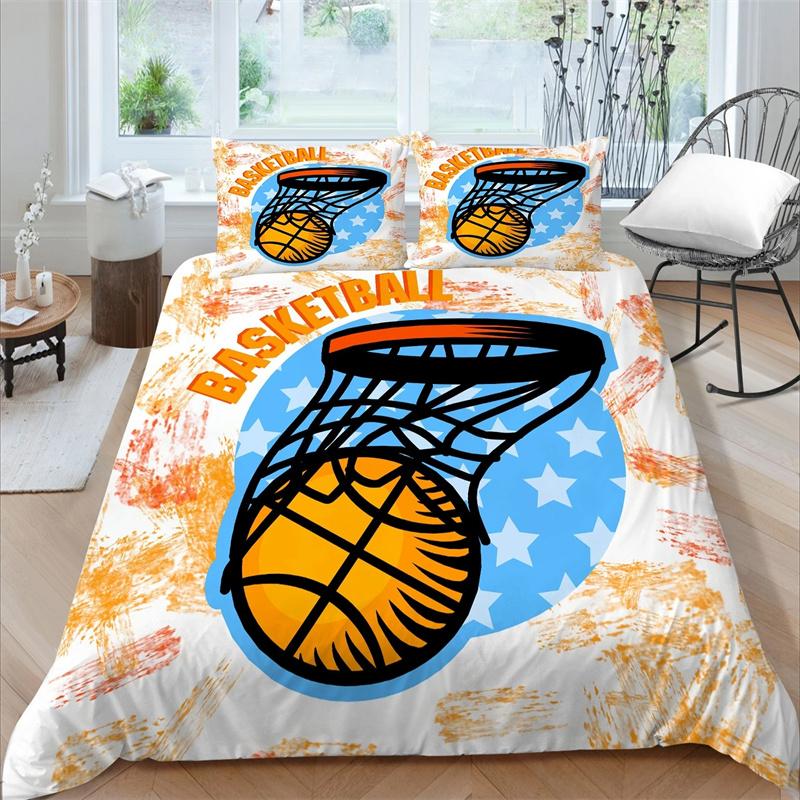 

3D Basketball King Queen Duvet Cover Sports Theme Bedding Set for Kids Teens Boys Ball Game Bedroom Decor Soft Comforter Cover 70x133cm 2pcs
