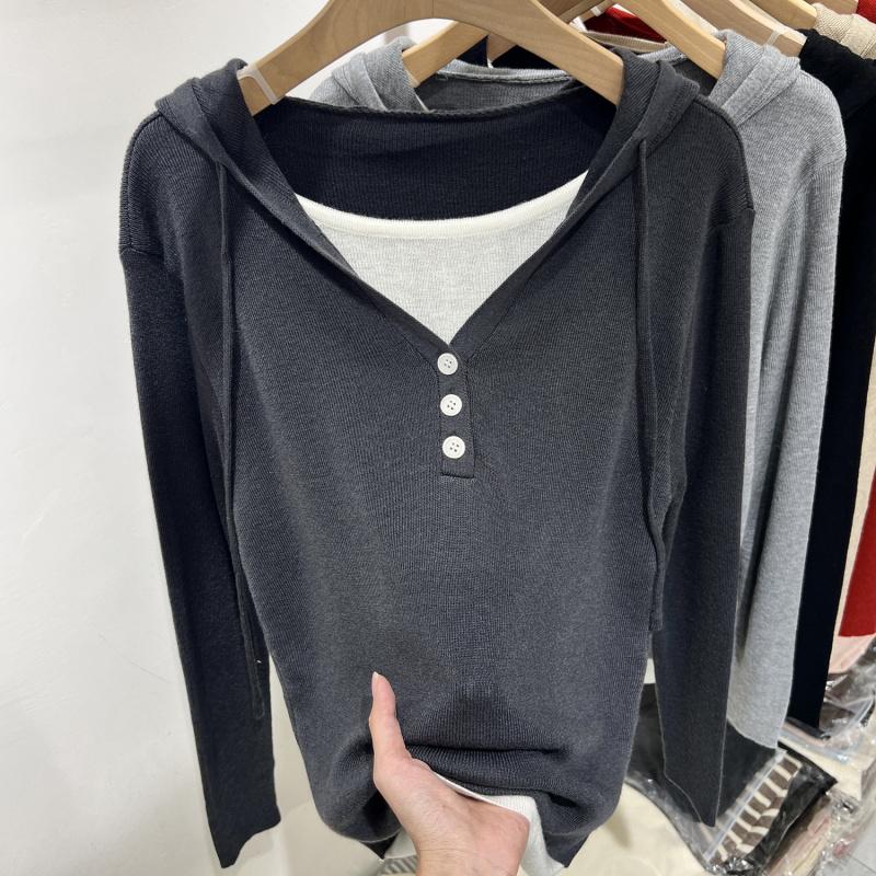 Maglione da Donna Nuovo Primavera 2026 con Bottoni, Top a Maglia Finto Due Pezzi Scollo a V, Blusa a Manica Lunga
