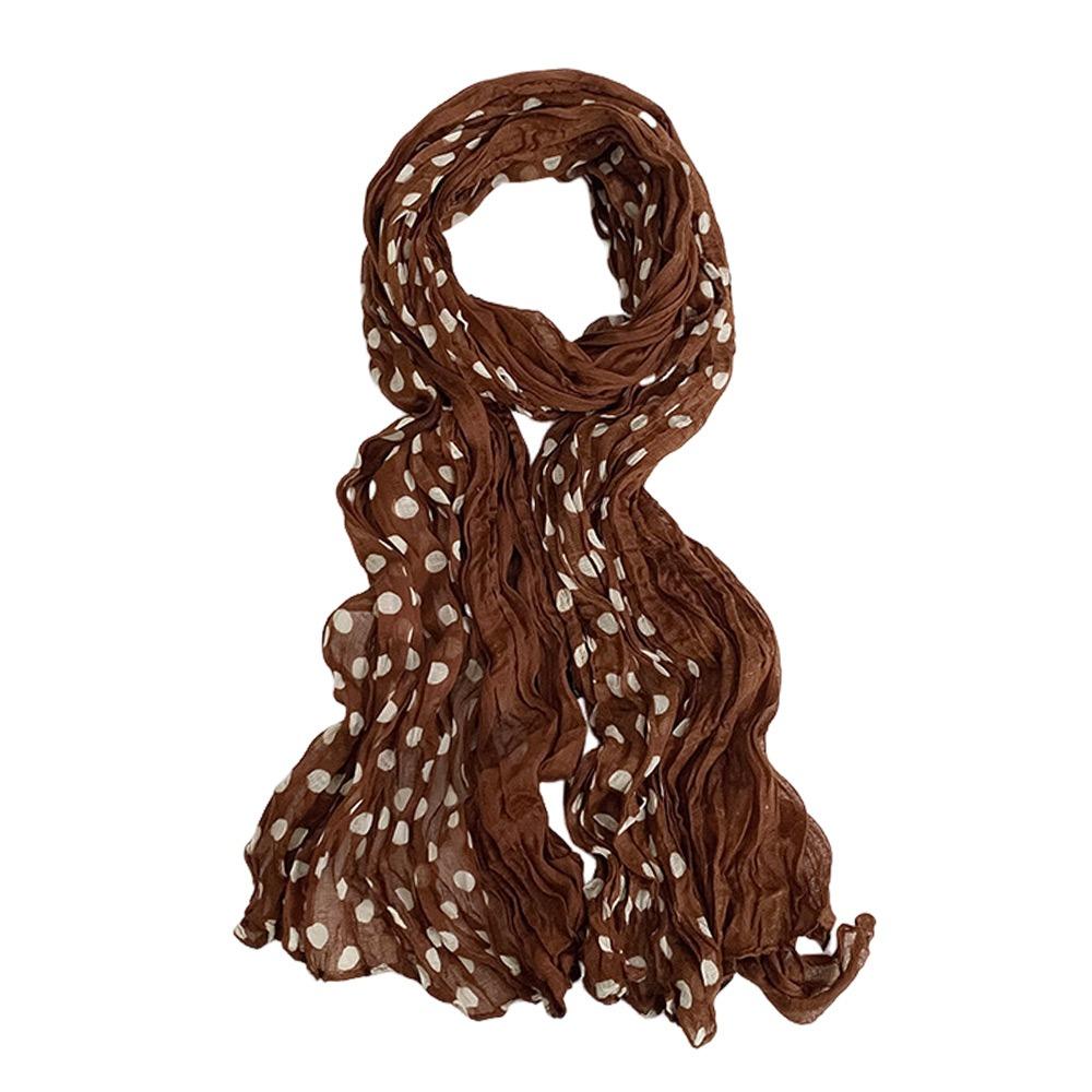 Cotton Linen Texture Wave Point Scarf Retro Print Wrinkle Twisted Pleated Scarf Long Pleated Thin Scarf Print Dots Scarf