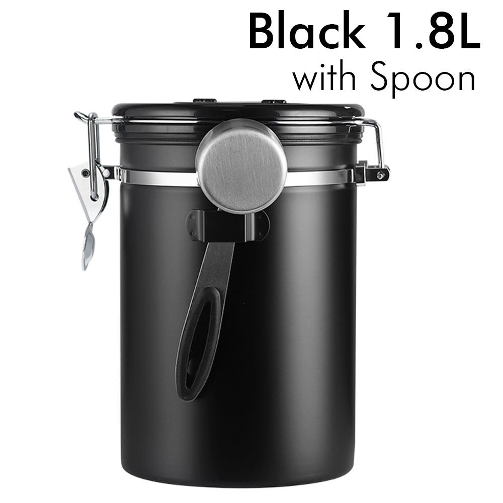 1.5/1.8L Coffee Canister Airtight Coffee Bean Canister Stainless Steel Coffee Jar Storage For Coffee Bean Tea Black/White/Silver