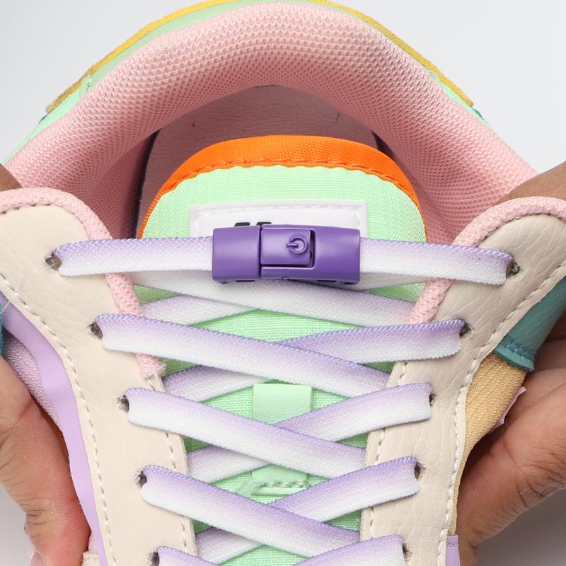 1Pair Lock No Tie Shoe Laces Elastic Laces Sneakers Colorful Metal Buckle Shoelaces Without Ties Gradient Flat Shoelace
