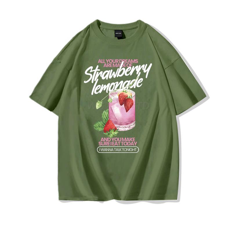 Strawberry Lemonade T-Shirt Cotton Summer Tops Women's Clothing Pink Strawberry Top Girl Outfits Gift Fashion Casual T-shirts