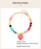 Rainbow Resin Bead Necklace for Women, Chunky Pave Crystal Large Heart Pendant, Dopamine Summer Beach Y2K Statement Jewelry