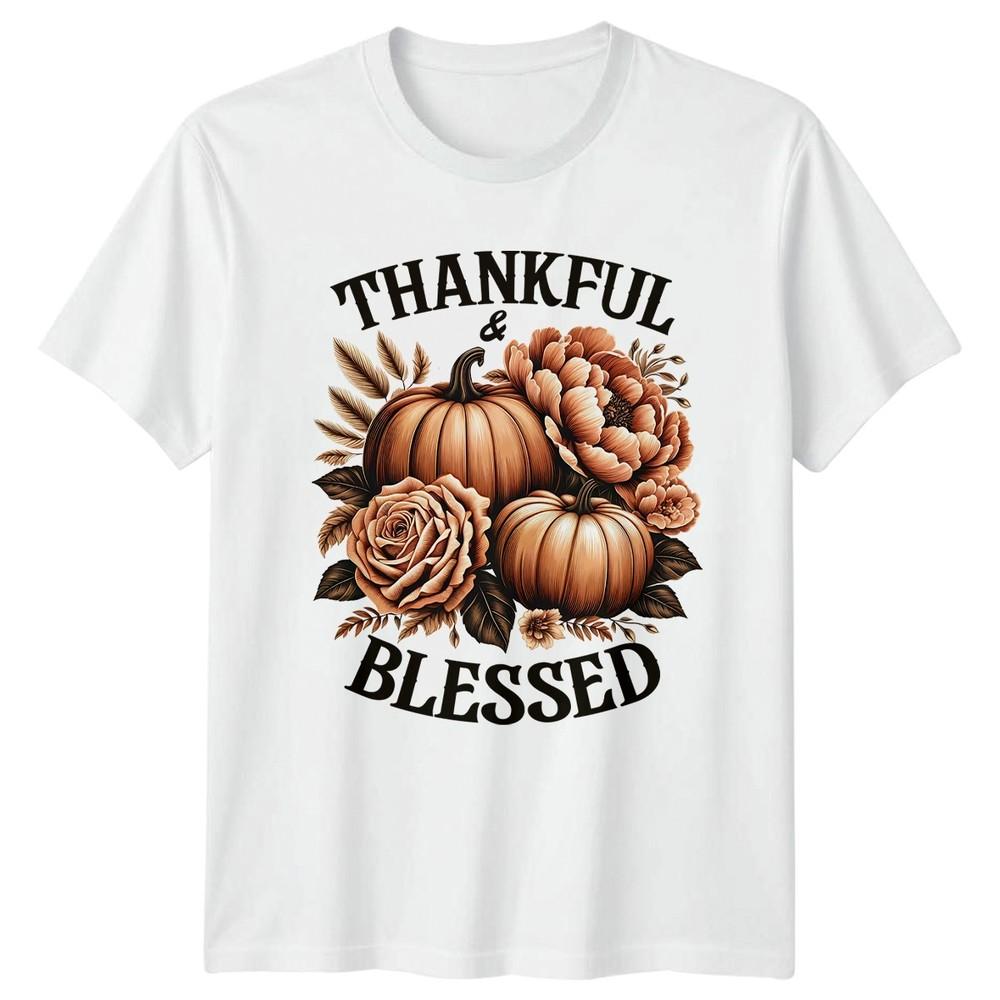 Thankful Blessed Unisexs TShirt Fall Flowers Thanksgiving Gift For Her S