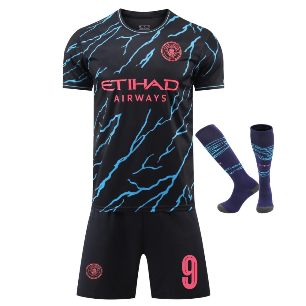 Man City Haaland Set Maglia da Calcio per Bambini Nero Attrezzatura Sportiva Partita di Allenamento Kit da Calcio Bambini