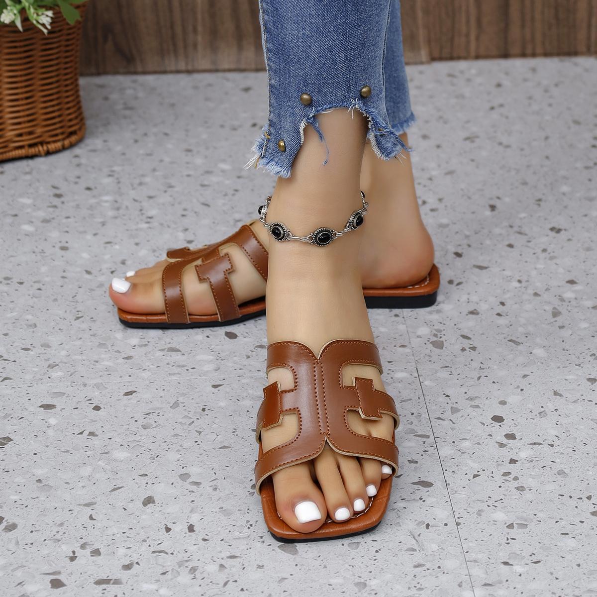 

Женская обувь тапочки большие размеры балетки домашние сандалии лето 2024 элегантная мода пляж низкий каблук сексуальный повседневный распродажа 35 коричневый