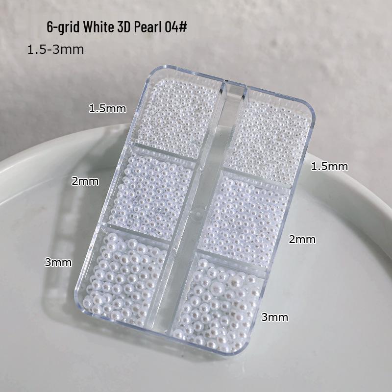 12-Grid Nail Art Pearls: Off-White Mixed Sizes, No Holes, Semi-Circular Boxed Decorations