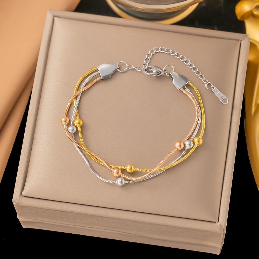 Gold Silver Color Wrap Beaded Bracelets Stainless Steel Wrist Chain Stylish Party Jewelry  Women