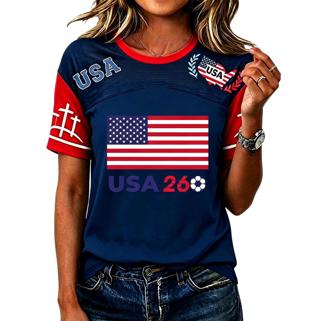 Women's Casual Short Sleeve Pullover T-Shirt Soccer Graphic Print Crew Neck Top Lightweight Comfortable Fit