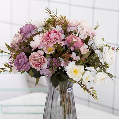 DIY Party Decoration Vintage Silk Artificial Flowers Small Rose Wedding Fake Flowers Festival Supplies Home Decor Bouquet KTY