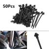 50x Schwarze Anhänger-Kabelbinder mit Klettverschluss, Drucknieten, Clips mit Verriegelungstyp, Bindeblech, Nylon-Kabelbinder, Auto-Befestigungsbinder, Universalklemmen