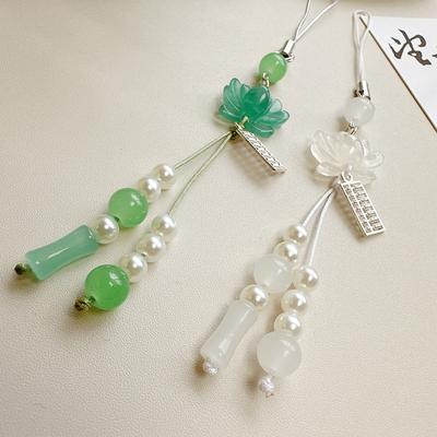 Lotus Flower Pendant Keychain Phone Chain Beads Decoration Chinese Style Accessories Gifts Camera Chain Bag Pendant