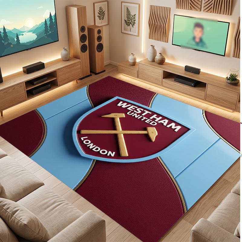 West Ham United Fußball Druck Kristall Samt Teppich, Bequemer Wasserabsorbierender Rutschfester Innenboden Teppich