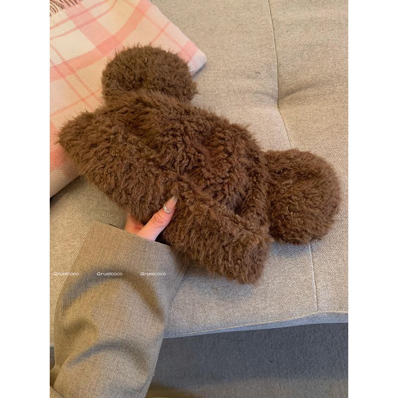 Cute Bear Plush Hat for Women Winter Outdoor Cycling Warm Ear Protection Cute Lei Feng Hat