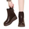 Bottes Martin en cuir souple à semelles épaisses, nouvelles bottes d'hiver épaissies à bout rond, petites bottes rehaussantes, chaussures en coton