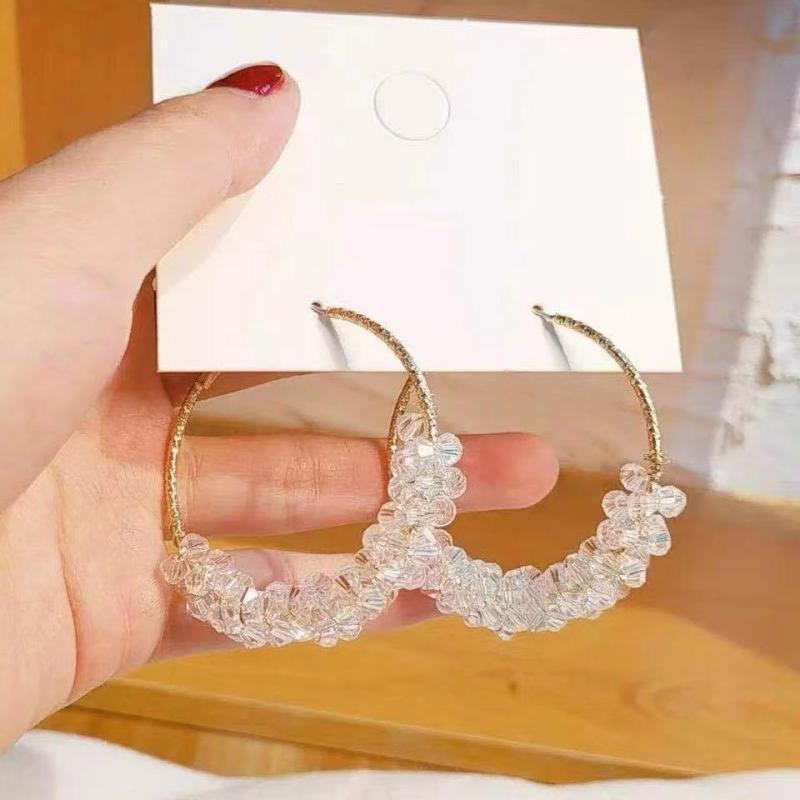 European & American Crystal Hoop Earrings: High-End, Versatile, Transparent, Exaggerated Personality Ear Hoops
