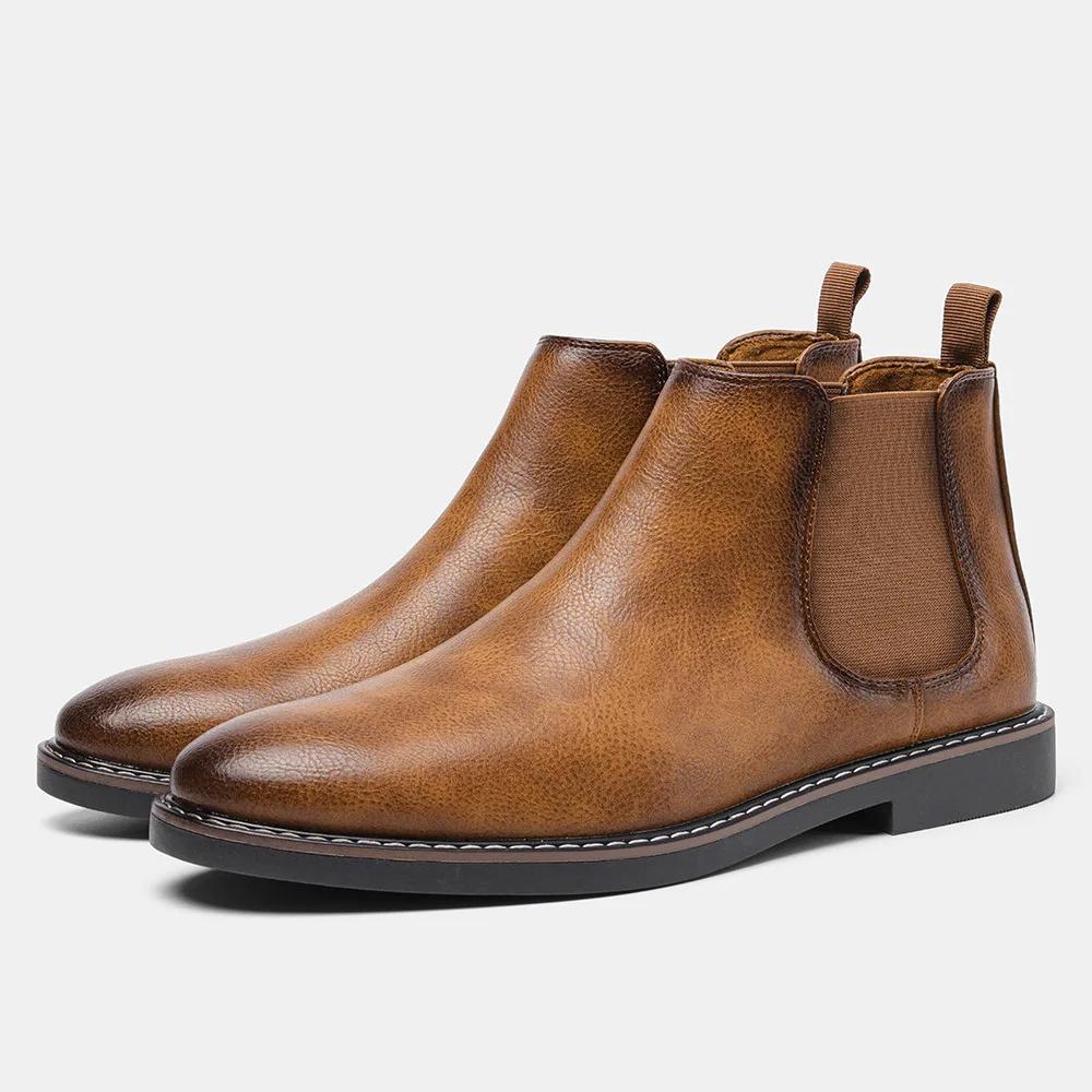 Fashion Botas Para Hombre High Quality British Men Shoe Men Chelsea Boot Fashion Leather Shoe Retro Men Large Ankle Boot Men Winter Shoe