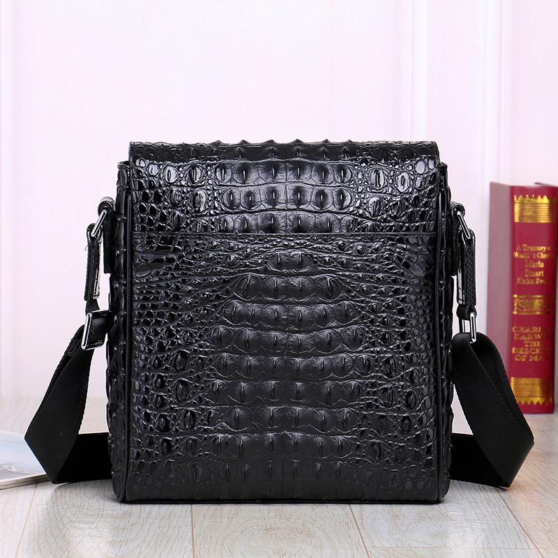 Crocodile-patterned Leather Men's Single-shoulder Bag, Men's Business Casual Vertical Crossbody Bag, Leather Messenger Bag