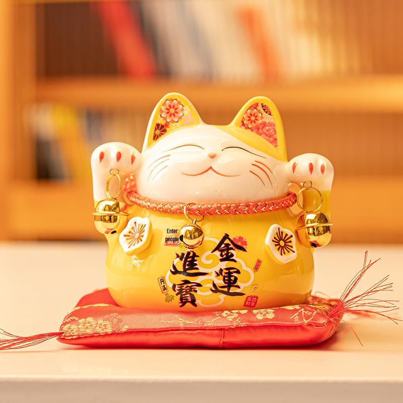 Lucky Cat Ceramic Piggy Bank | Creative Japanese Ornament | Cute Mini Gift for Birthdays or Store Opening