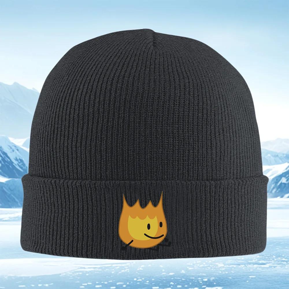 Smiling flame character with black eyes Unisex Women Unisex Knitted Hat Beanie Pullover Cap Winter Thermal Warm Christmas Outd