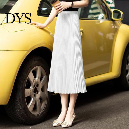 Indoor And Outdoor Wear Skirt Women Pleated Midi Elastic High Waist Solid Color for Smooth Outline Slimming Daily