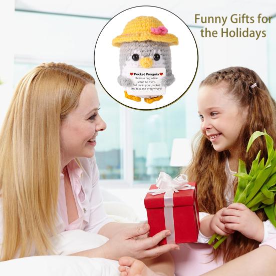 Mini Penguin Dolls Knitted Wool Pocket Dolls Cute Positive Emotional Support Penguin Toy