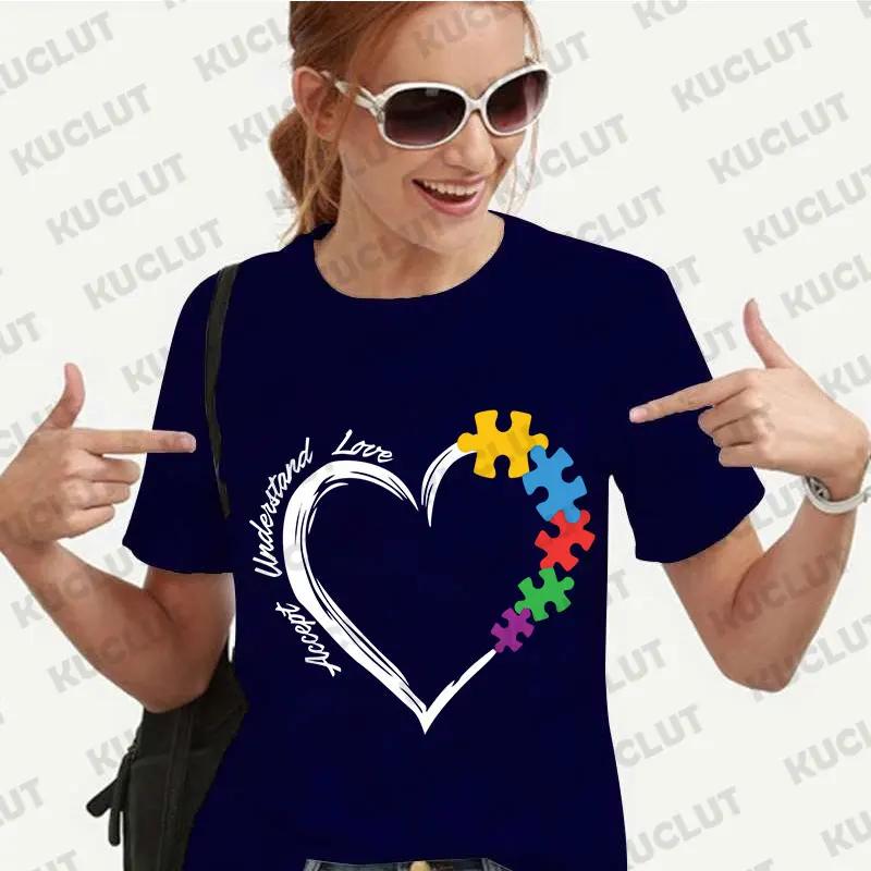 

New Tshirts for Women Fashion Autism Print Unisex T Shirt Y2K Streetwear Clothes Autism Awareness T Shirt Autism Female Tee Top 4XL