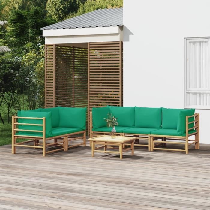 VidaXL Garden Lounge Set 6 Pcs with Cushions Green Bamboo 3155154