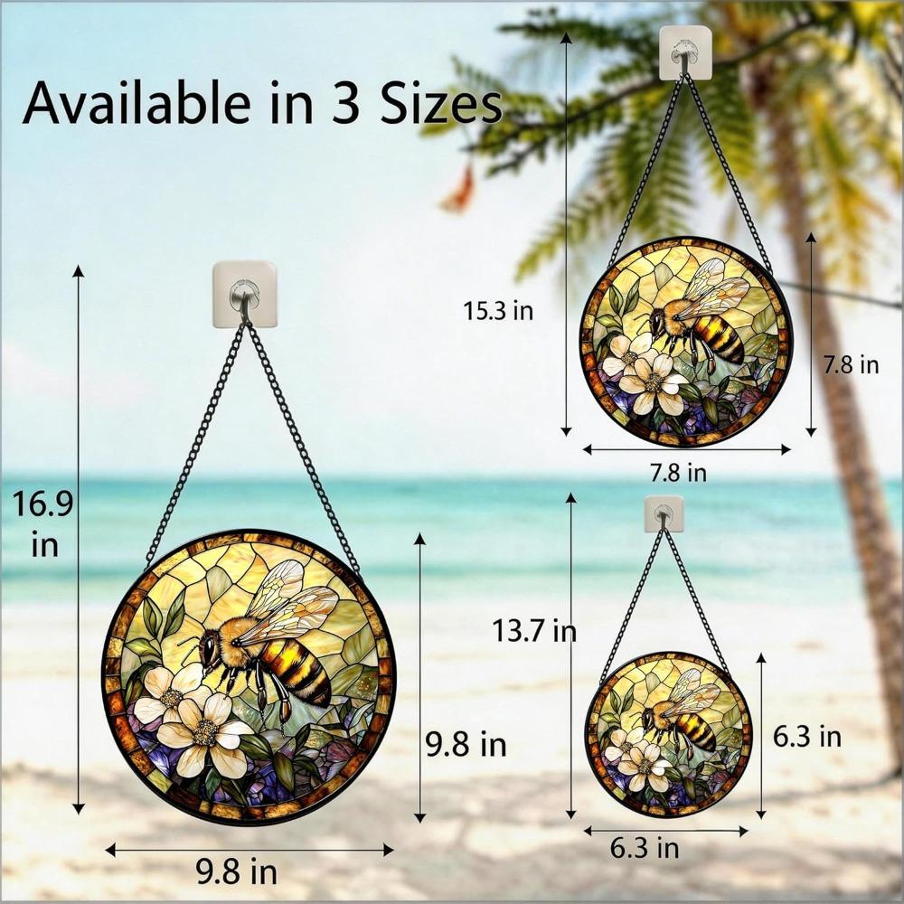 Stained Glass Sun Catcher,Bees and Wildfowers Printed Stained Glass Window Hanging Garden Decor Gifts,Sun Catchers Indoor Windowh