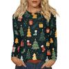 Women's Fashion Casual Christmas Printed Round Neck Long Sleeve Pullover Top