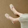 French Square-toed Woven Hollow-out Chunky Heel Sandals 2026Summer New Fashion Women  Mid-heel Square Head Women's Commute Shoes