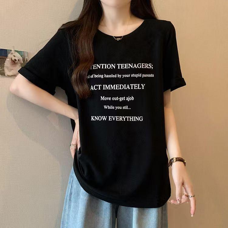 Spring and summer new loose student short-sleeved T-shirt women's new letter printing couple Internet celebrity student top