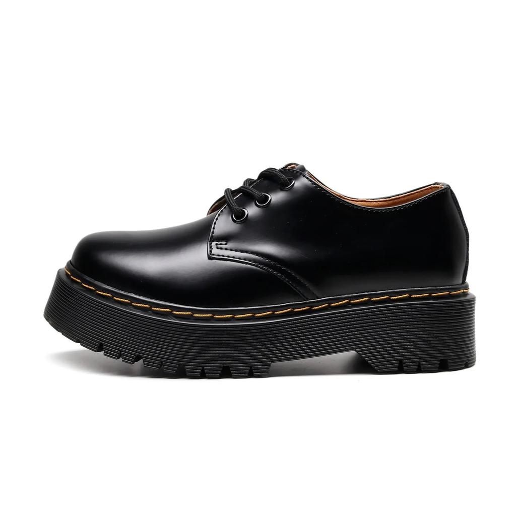 Dicksohl 3-Loch Quad Damen Schuhe Low Cut Echtes Leder Erhöht Britisch Lässig Student Schwammsohle Kurze Stiefel 1461
