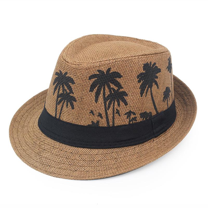 Golexury Summer Sun Straw Hats Men Coconut Tree Women Outdoor Breathable Tropical  Holiday Beach Jazz Top Fedora Hat Panama Cap