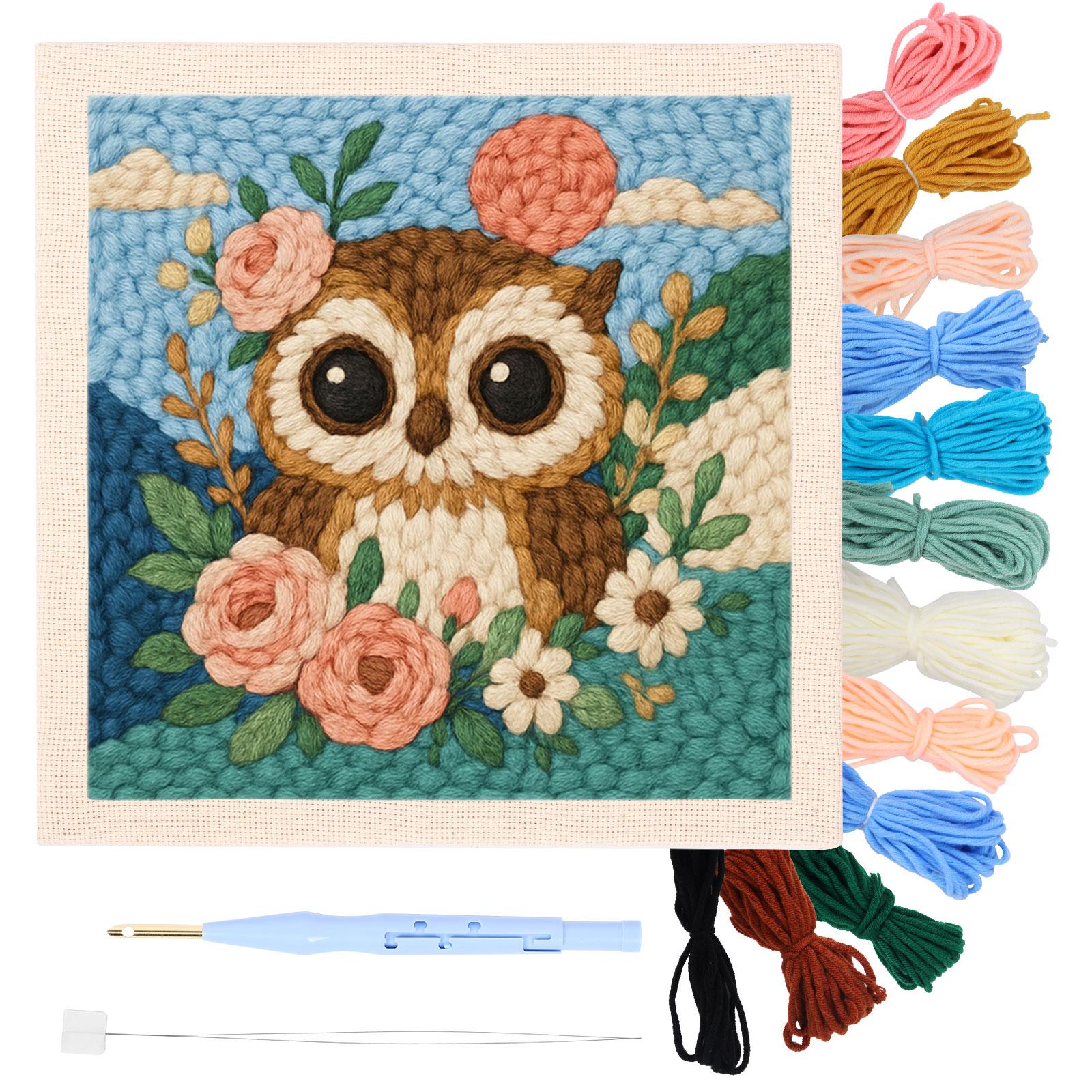 9.84 x 9.84 Inch Punch Needle Kit Embroidery Starter Kit with Frame Punch Needle Pen DIY Punch Needle Embroidery Set for Adults коричневый