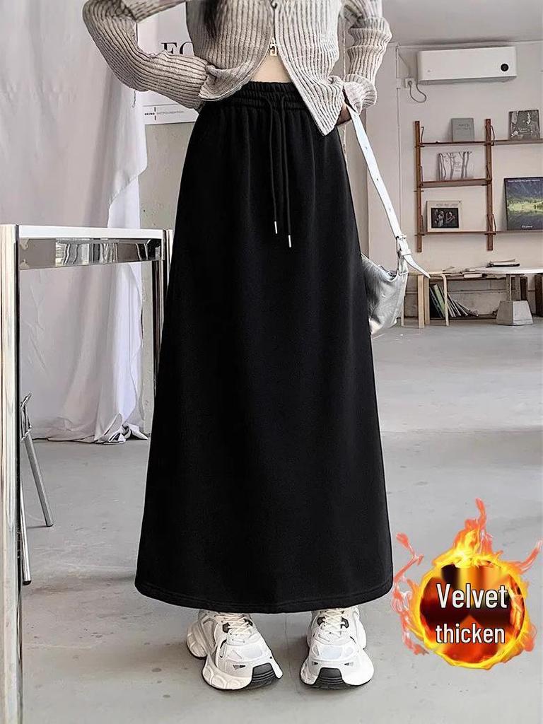 Women's High-Waist A-Line Pencil Skirt, Autumn/Winter 2025, Plush, Mid-Length Slit