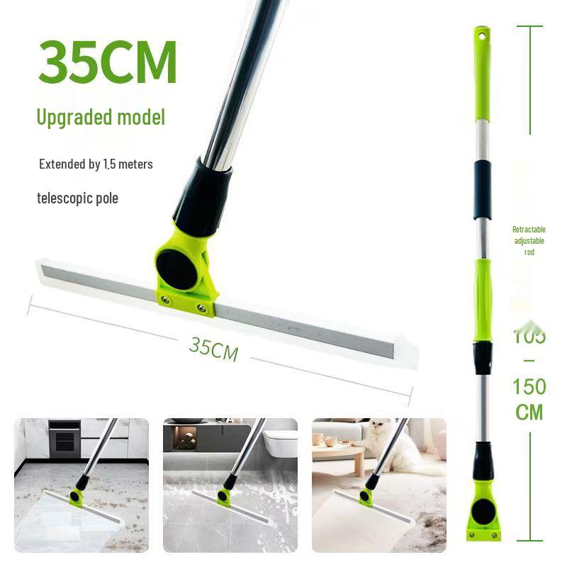 1,5m grüner Teleskopstiel Bodenwischer für Küche & Bad - Silikon Zauberbesen & Wasserschaber