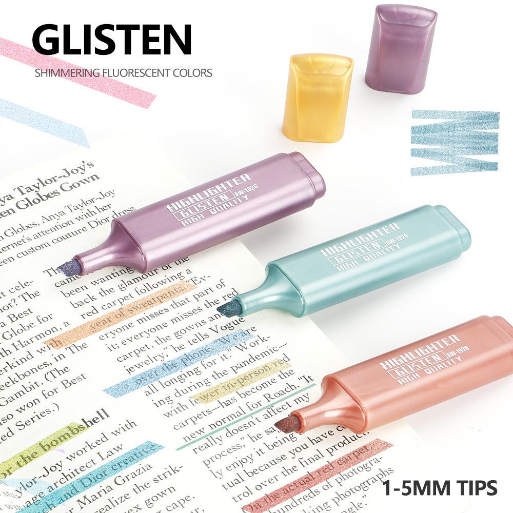 8pcs/Set Metallic Highlighter Morandi Gold Powder Glitter Highlighter Markers for Note Journaling Graffiti Pen Stationery Kawaii