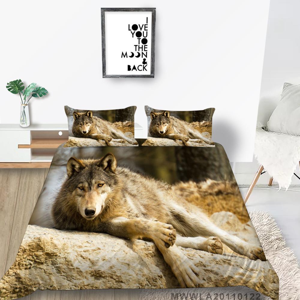 Hot Salg Dynetrekksett 2/3 stk Sengedrakt Wolf Printing Dynetrekksett Grønn soveromsdekorasjon